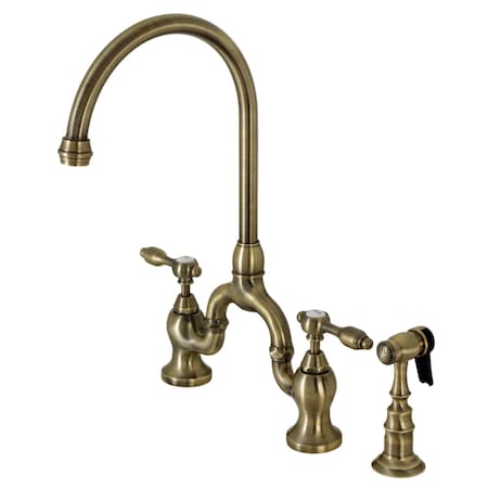 Kingston Brass KS7793TALBS Bridge Kitchen Faucet with Brass Sprayer, Antique Brass KS7793TALBS